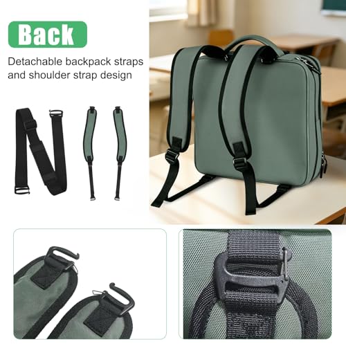 LLi Cufite Zippered Binder Bag,3 Ring Binder with Multi-Pocket - 500 Sheet Capacity, Up to 14" Laptop and Tablet, Detachable Backpack Straps & Shoulder Use for School and Offices(Dark Green) - color: Dark Green