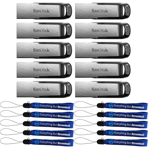 SanDisk USB 3.0 Flash Drive 128GB (10 Pack) Ultra Flair Thumb Drive | Pen Drive with Up to 150 MB/s Read Speed (SDCZ73-128G-G46) Bundle with (10) Everything But Stromboli Lanyards