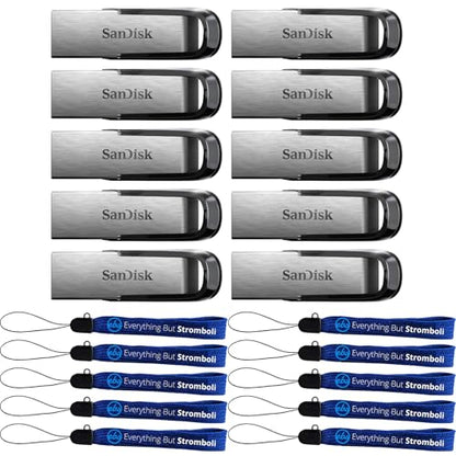 SanDisk USB 3.0 Flash Drive 128GB (10 Pack) Ultra Flair Thumb Drive | Pen Drive with Up to 150 MB/s Read Speed (SDCZ73-128G-G46) Bundle with (10) Everything But Stromboli Lanyards