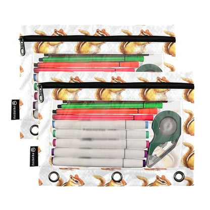 Chipmunks Animals Binder Pouch 3 Ring Clear Pouches with Zipper Pen Organizer for Office, 2 Pack - color: Multi-chipmunks Animals