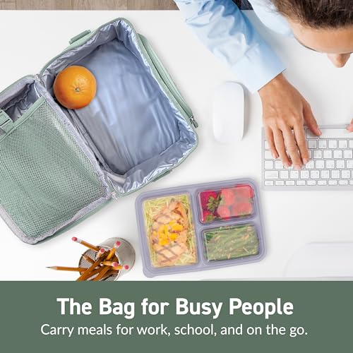 Bentgo Deluxe Lunch Bag - Durable and Insulated Lunch Tote with Zippered Outer Pocket, Internal Mesh Pocket, Padded & Adjustable Straps, & 2-Way Zippers - Fits Most Lunch Boxes (Khaki Green) - color: Khaki Green