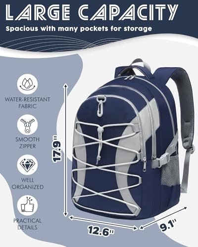 BLUEFAIRY Middle High School Backpack for Boys Girls Large Bookbag with Laptop Compartment Back to School Book Bags for Teens Teenagers Mochilas Escolares para Niños Niñas (Navy Blue/Gray, Solid) - color: Navy Blue/Gray