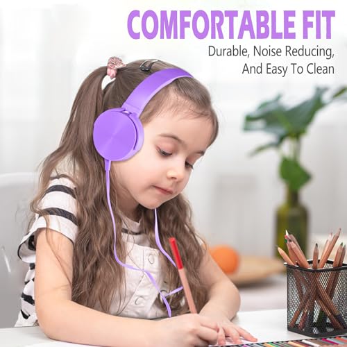 2 Pack Kids Headphones for School Classroom, Wired Computer Online Learning Headset for K-12 Students, Durable Soft Swivel On Ear Pads Earphones for Laptop PC Meetings Calls (Light blue+Purple) - size: Blue+Purple