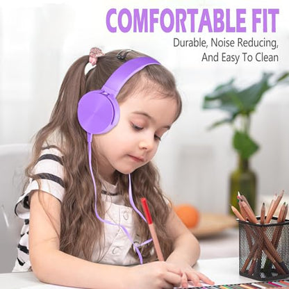 2 Pack Kids Headphones for School Classroom, Wired Computer Online Learning Headset for K-12 Students, Durable Soft Swivel On Ear Pads Earphones for Laptop PC Meetings Calls (Light blue+Purple) - size: Blue+Purple