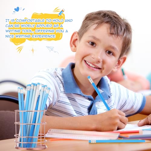 24 Pcs Round Pencils with Eraser 2 HB Cute Pencils Bulk for School Graphite Wood Color Unsharpened Pencil for Drawing Sketching Wedding School Teacher Supplies Student Reward(Blue) - color: Blue
