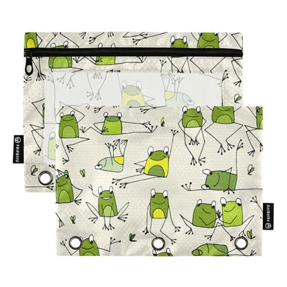 ZAZYXTJ Frog Binder Pencil Pouchs 3 Ring with Zipper Clear Window Office Organizers bag for School Students Teacher Supplies 2 Pack - color: Frog