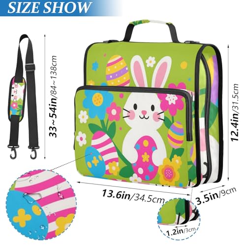 Cute Bunny Eggs Easter Zipper Binder 3 Ring 1.5 Inch School Binder Organizer with Shoulder Strap Handle File Folder Pockets Large Capacity Students Girl Boy Men Office Work - color: Cute Bunny Eggs Easter
