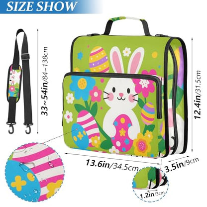 Cute Bunny Eggs Easter Zipper Binder 3 Ring 1.5 Inch School Binder Organizer with Shoulder Strap Handle File Folder Pockets Large Capacity Students Girl Boy Men Office Work - color: Cute Bunny Eggs Easter
