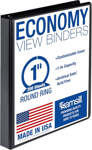 Samsill 1 Inch 3 Ring Binder, Economy Round Ring, Clear View Cover, 200 Sheet Capacity - for School, Home, Office - Black - size: 1-Pack, style: 1 Inch