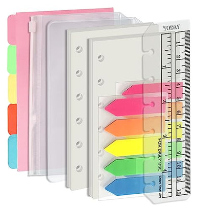 Harphia A7 6 Holes Binder Refill Value Set, 90sheets Plain Blank Loose Leaf Paper with Stickers and dividers, Planner Inserts with Binder Pockets for A7 Binder 6 Holes refillable Notebook,005dA7blank - color: Blank Paper Set, size: A7