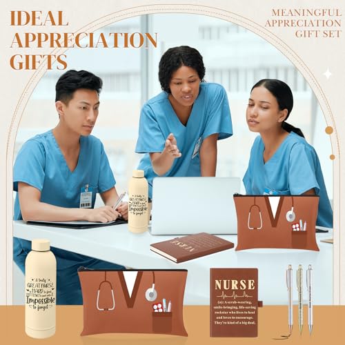 6 Pcs Nurse Gifts Set for Women Men, Rn Appreciation Gift for Nurses Week Christmas Graduation Thanksgiving, 16oz Vacuum Insulated Water Bottle, Makeup Bag, Notebook, Ballpoint Pens(Yellow) - color: Yellow