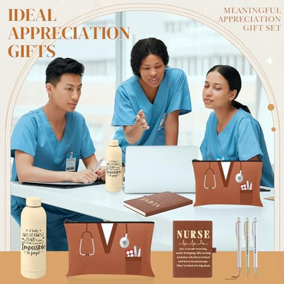 6 Pcs Nurse Gifts Set for Women Men, Rn Appreciation Gift for Nurses Week Christmas Graduation Thanksgiving, 16oz Vacuum Insulated Water Bottle, Makeup Bag, Notebook, Ballpoint Pens(Yellow) - color: Yellow