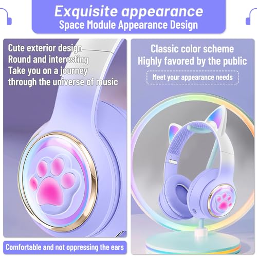Cat Ear Bluetooth Kids Headphones, LED Lights, Safe Volume, Foldable | Safe 85dB volume limit, Bluetooth 5.0, LED cat ears, built-in mic, TF card slot, foldable & adjustable for ages 3-12 - color: 1
