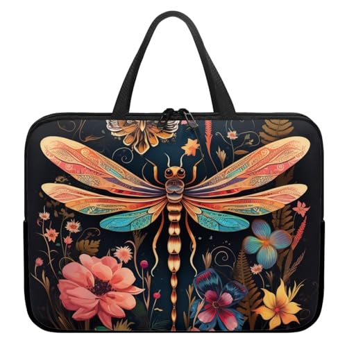 Dragonfly Floral Laptop Sleeve, 10 Inch Protective Tablet Case with Handle, Water Resistant Zipper Computer Bag Carrying Case Portable Notebook Cover Messenger Briefcase - color: Dragonfly Floral, size: 10inch