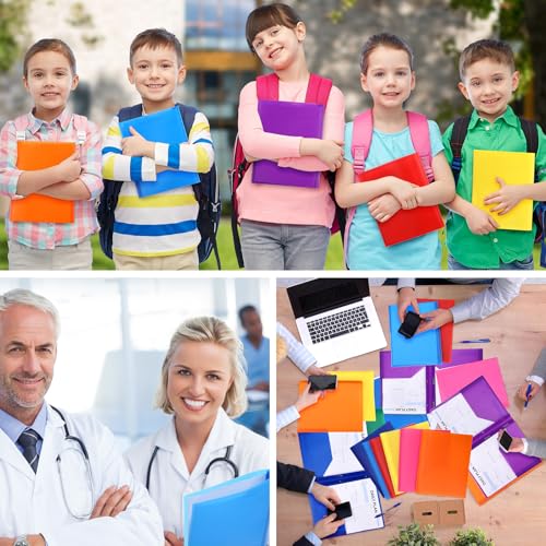 Cholemy 72 Packs Pocket Folders with Prongs Heavy Duty Plastic Folder with Business Card Slot 3 Prong Fasteners for School Office (Cute) - color: Cute