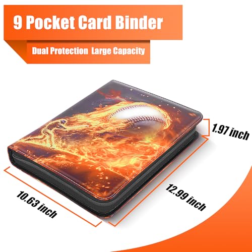 Kitoyz Trading Card Binder Album, PU Leather Baseball Card Binder with 900 Side Loading Pockets, Double Sided Pocket Zipper Card Binder for MTG, TCG, Game Cards, Sports Cards(Burning Gold） - color: Burning Gold