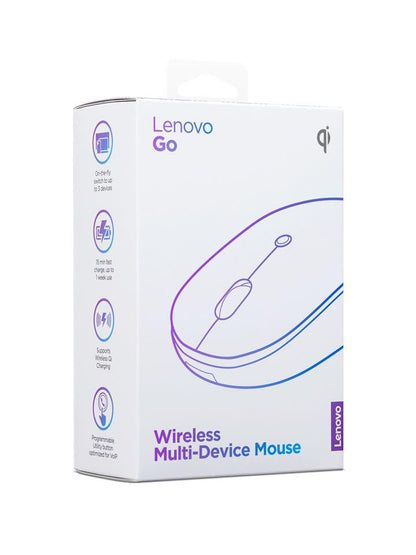 Lenovo Go Multi-Device Wireless Mouse, 2.4GHz Nano USB-C Receiver, Bluetooth, Adjustable DPI, USB-C Rechargeable Battery, Qi Wireless Charging, Ambidextrous, GY51C21211, Grey - color: Grey