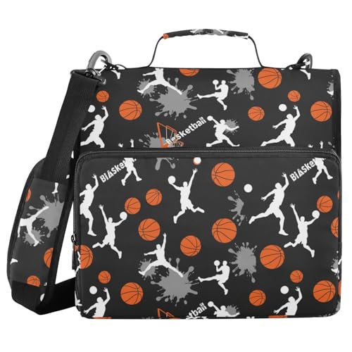 Gredecor 3 Ring Zipper Binder with Shoulder Strap,Basketball Player Slam Dunk Multi-Pockets Organizer Binder Bag Holds 500 Sheets for School and Office - color: Basketball Game