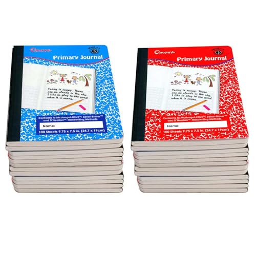 24 Pack Primary Journal Grades K-2 Half Page Ruled Composition Notebook I 200 Pages (100 Sheets) / Primary Writing Journal I Back to School Supplies I Primary Composition Notebook for Preschool Kids