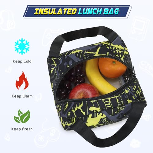 Scothen Boys Backpack, Cool Luminous School Backpacks for Boys with Lunch Bag Pencil Case, Kids Backpack Kindergarten Elementary Middle School Book Bags for Teen Boys Children with USB Charging Port - color: Yellow Graffiti