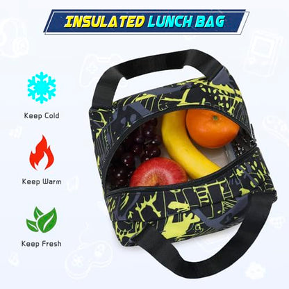 Scothen Boys Backpack, Cool Luminous School Backpacks for Boys with Lunch Bag Pencil Case, Kids Backpack Kindergarten Elementary Middle School Book Bags for Teen Boys Children with USB Charging Port - color: Yellow Graffiti
