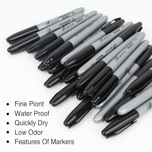 Buecs Permanent Markers, 200 Count Black Permanent Markers, Fine Point, Waterproof & Smear Proof Markers, Quick Drying, Office Supplies for School, Office, Home