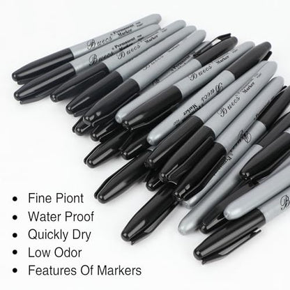 Buecs Permanent Markers, 200 Count Black Permanent Markers, Fine Point, Waterproof & Smear Proof Markers, Quick Drying, Office Supplies for School, Office, Home