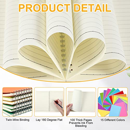 Pasimy 30 Pcs Bulk Spiral Notebook, College Ruled Spiral Bound Notebooks Journals 8.3 x 5.5 Inch, 15 Pastel Color Journals School A5 Writing