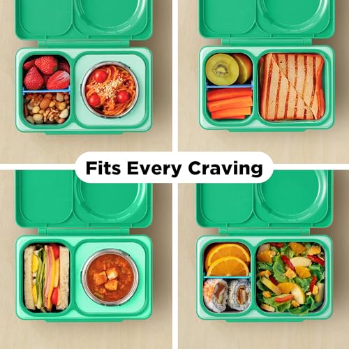 Omie OmieBox UP bento Box for Kids | Insulated Lunch Box | Leak Proof Vacuum Insulated Thermal Food jar | Cooler ice Pack | 2 Compartments (Jade Green) - color: Jade Green