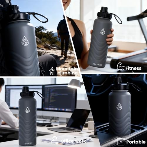 32oz Stainless Steel Insulated Water Bottle, 48H Ice Cold & 24H Hot, Leak-Proof Wide Mouth Lids (Straw & Spout), BPA-Free Bottles, Mens Water Bottle for Gym, Hiking, Travel - Grey - color: Gray, size: 32 Ounces