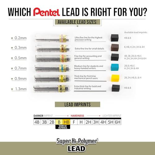 Pentel Super Hi-Polymer Lead Refills, 0.5 mm, HB, 72 Pieces (12 pcs per tube, 6 tubes) - style: HB