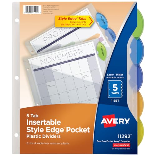 Avery® Style Edge Insertable Dividers with Pockets, Multicolor, Pack of 5