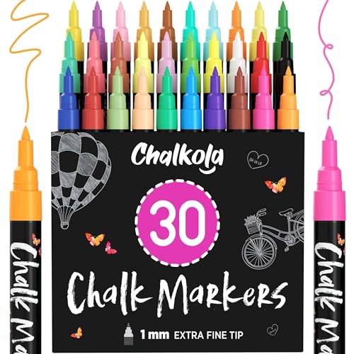 Extra Fine Tip Liquid Chalk Markers for Blackboard (30 Pack 1mm) Pastel + Neon Chalk Pens - Erasable Dry Erase Marker for Chalkboard, Blackboards, Window, Bistro, Car - Fine Tip Chalkboard Markers - style: Extra Fine Tip - 1mm