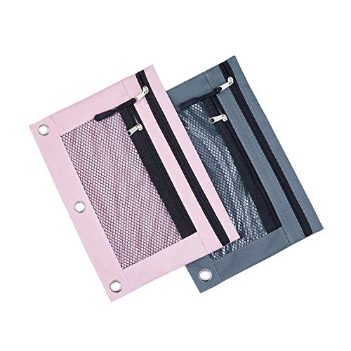 AHOME 3 Ring Binder Pencil Pouchs, Zippered Pencil Pouch Double Pocket Pencil Pouch 3 Ring with Clear Window