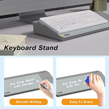 SELEAD Desktop Glass Whiteboard with Wireless Charger Station, Dry Erase White Board Computer Pad Keyboard Stand with Organizer for Home, School, Office Desk Accessories, Gray - color: Grey-wireless Charger