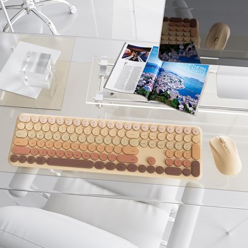 Wireless Keyboard and Mouse Combo, 110-Key Full Size (Gradient Khaki) | Silent Keyboard with Round Keycaps, 2.4GHz USB Plug-and-Play Wireless, Compatible with PC, Laptop, Mac - color: Gradient khaki