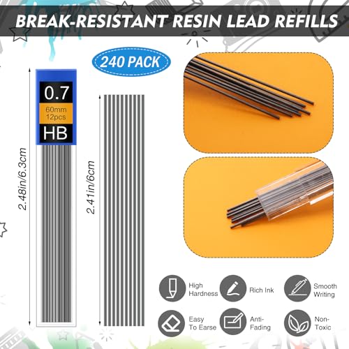 480 Pcs 0.7mm Mechanical Pencils Bulk Set Include Mechanical Pencil with Eraser HB Lead Refills for Art Office Classroom School Student Writing Drawing Sketching Supplies - color: Red, Green, Blue, Purple, Yellow, Black