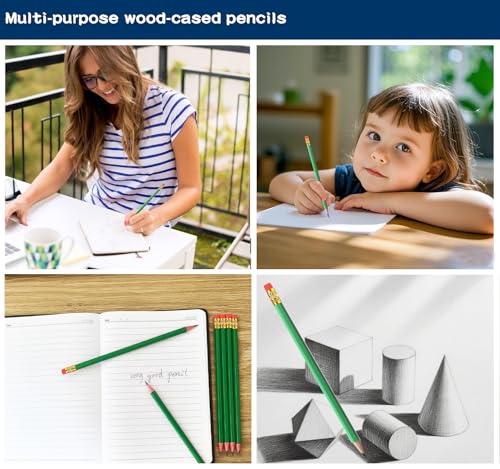 Adhere 25pcs Woodcase Pencils with Eraser Premium Pre-Sharpened Hexagon Graphite 2B pencils ideal for home, office writing including a Free Sharpener (Light green・25pcs) - color: Light Green・25pcs