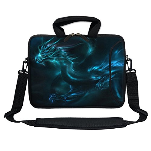 12 Inch Water Resistant Neoprene Laptop Bag with Reinforced Zipper, Strap, Pockets, Fits 11.6" to 12.3" Laptops - color: Blue Dragon