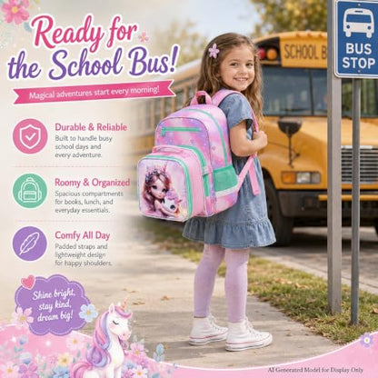 gxtvo 3PCS Girls Backpack, 16" Sequin Prechool Elementary Bookbag and Lunch Box - color: New Uv Printing Fairy Unicorn Clip-on Backpack