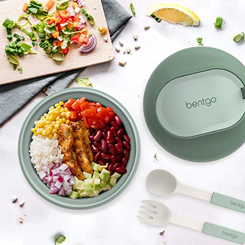 Bentgo Bowl - Insulated Leak-Resistant Bowl with Collapsible Utensils, Snack Compartment and Improved Easy-Grip Design for On-the-Go - Holds Soup, Rice, Cereal & More - BPA-Free, 21.2 oz (Khaki Green) - color: Khaki Green