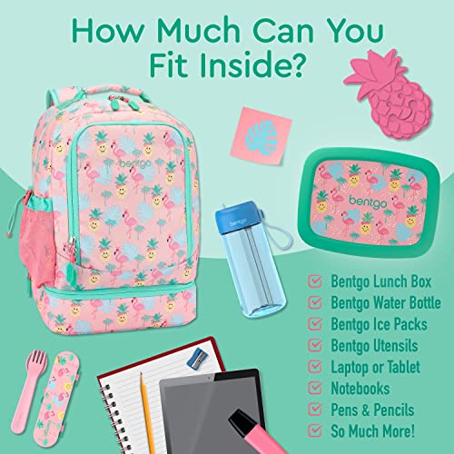 Bentgo Kids 2-in-1 Backpack & Insulated Lunch Bag - Durable 16” Backpack & Lunch Container in Unique Prints for School & Travel - Water Resistant, Padded & Large Compartments (Tropical) - color: Tropical