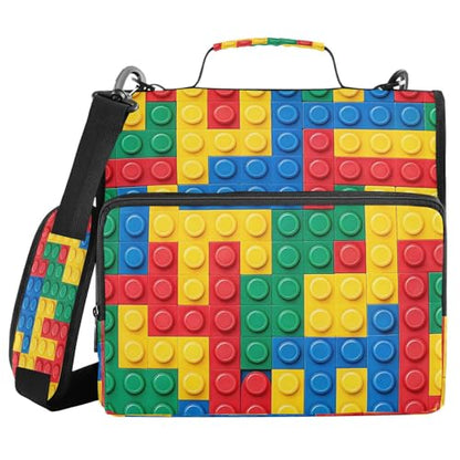 Building Blocks Bricks Colorful 3 Ring Binder with Zipper, Expanding File Folder and Shoulder Strap and Handle, 500 Page Capacity