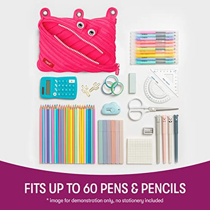 ZIPIT Monster Pencil Case for Girls, Cute 3-Ring Binder Pencil Pouch for Kids and Teens, Stationery Bag for School, Pink - color: Pink