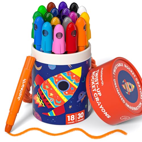 JUPITEARTH Silky Twist Crayons, 18 Colors Washable Crayons for Toddlers 1-3 | Non-Toxic Toddler Crayons with Storage Bucket, Easy-to-Hold & Unbreakable Washable Crayons for Toddler Coloring - color: 18 Colors