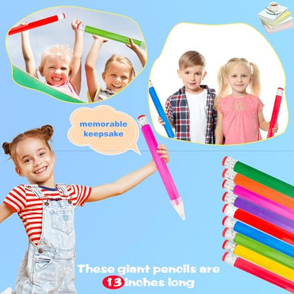 9 Pack 13 Inch Wooden Jumbo Pencils Funny Novelty Giant Wood Pencils Large Toy Wood Pencil for Kids School Students Office Home Party Favors, 9 Colors