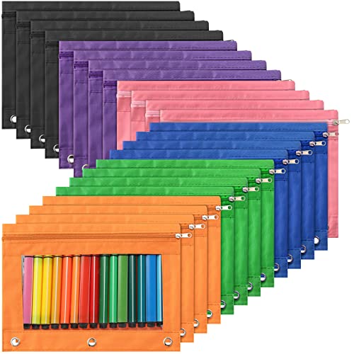 Marspark 48 PCS Pouch Bag for 3 Ring Binder - Bulk Zipper Pencil Binder Pouches with Clear Window for Utensils Storage Supplies(Multicolor) - color: Multicolor