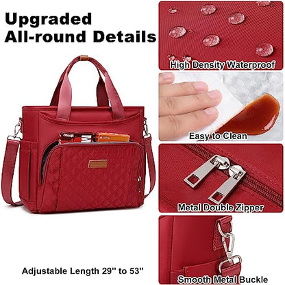 AIJIEKE Large Insulated Lunch Bag for Women, Work Lunch Box Tote, Red | Leakproof, durable multi-compartment cooler. Reusable with shoulder strap. Perfect for travel meal prep, picnic, beach - color: Red