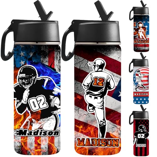 Custom Insulated Sports Water Bottle with Lid for Boys Girls, Personalized Stainless Steel Water Tumbler with Name for Kids - color: Color_03