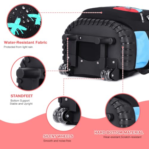 Bevalsa Rolling Backpack for Boys,Cool Luminous Gamer Roller School Backpacks with Lunch Box & Pencil Case,Kids Wheeled Schoolbag Bookbag with Wheels for Kindergarten Elementary School Travel - color: Red Blue Smile